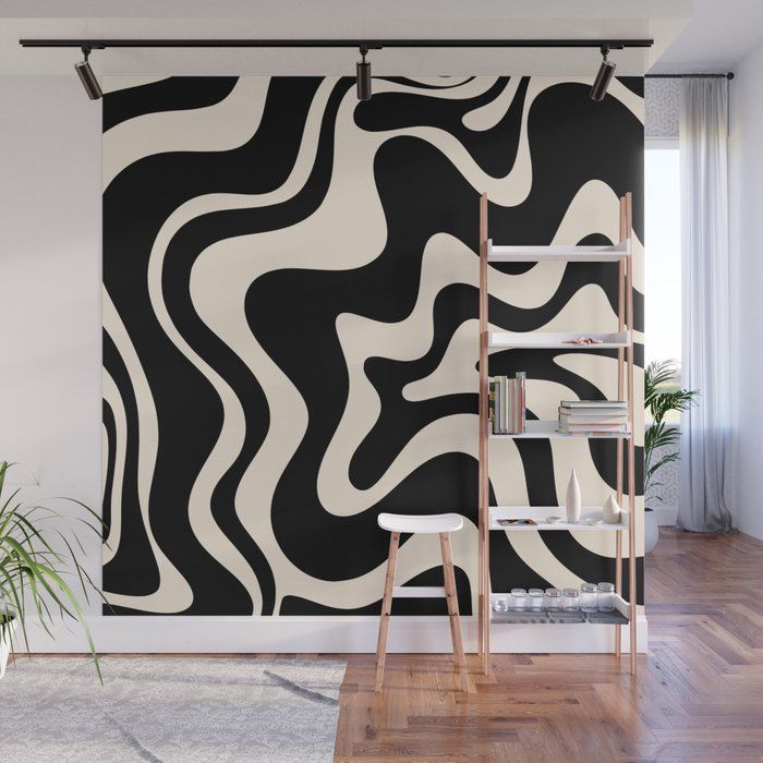 Retro Liquid Swirl Abstract In Black And Almond Cream Wall Mural Kierkegaard Design Studio | Society6 Intended For Best And Newest Liquid Swirl Wall Art (View 14 of 20)