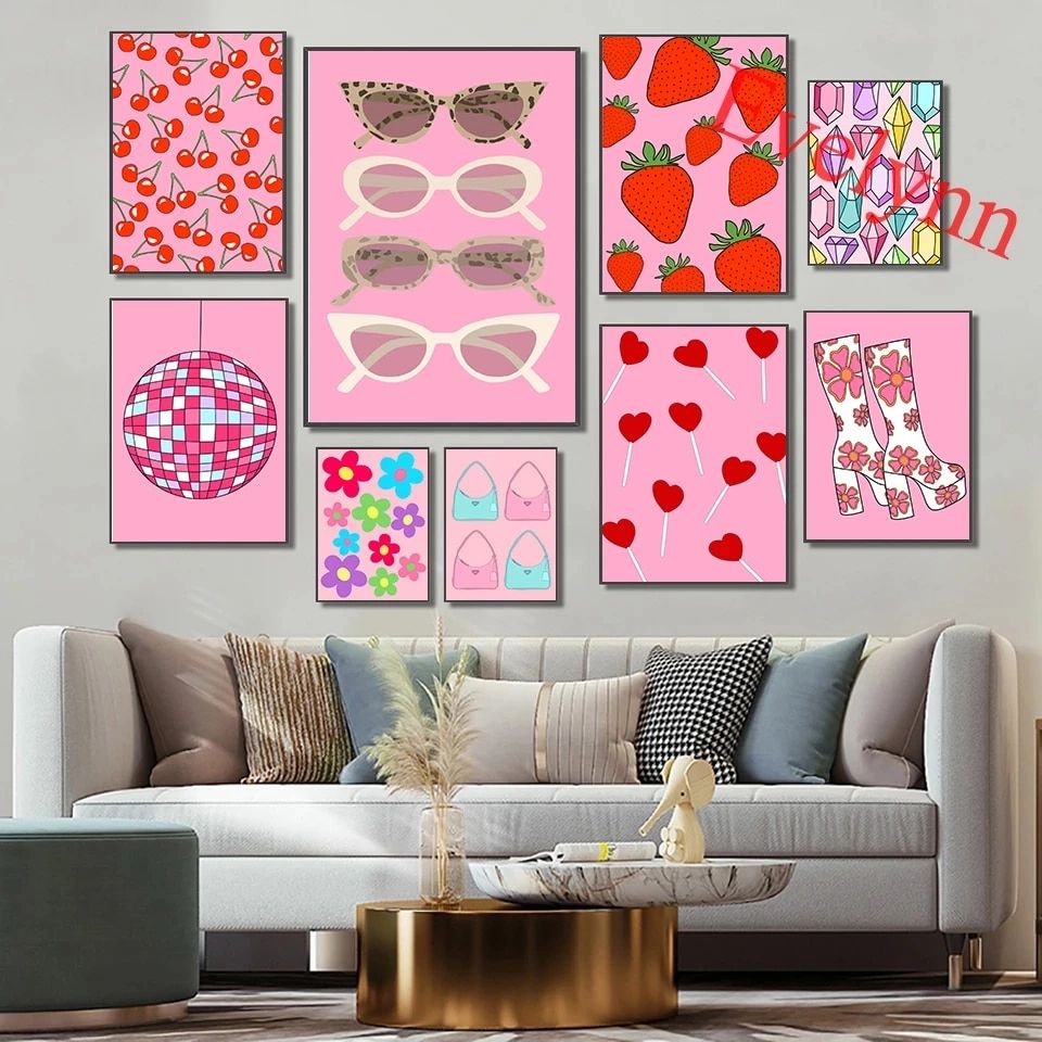 Retro Style Pink Funky Posters Love Heart Strawberry Disco Ball Boots  Cherry Flower Lollipop Girls Room Decor Canvas Wall Prints|painting &  Calligraphy| – Aliexpress Regarding Most Current Disco Girl Wall Art (View 13 of 20)
