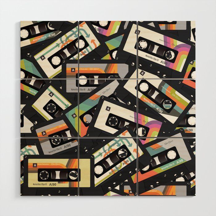 Retro Vintage Cassette Tapes Wood Wall Artrobert's Abstracts | Society6 Pertaining To Best And Newest Retro Wall Art (View 10 of 20)