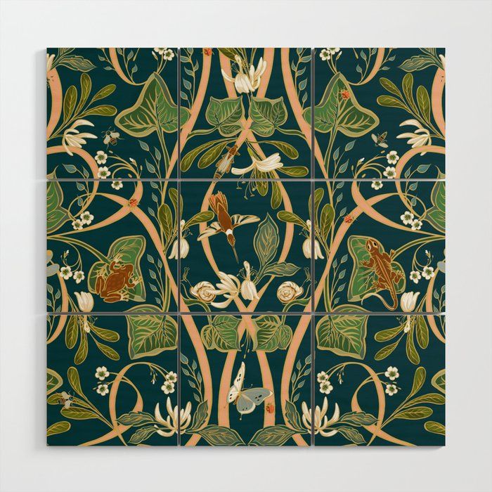 Royal Garden Art Nouveau | Deep Teal Wood Wall Artl Diane Johnson |  Society6 Intended For Best And Newest Dark Teal Wood Wall Art (View 6 of 20)