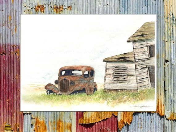 Rusty Old Car Abandon Farmhouse Wall Art Print Rust Orange – Etsy Pertaining To Most Recent Vintage Rust Wall Art (View 5 of 20)