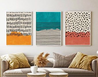 Set Of 3 Abstract Geometric Print Retro Gallery Wall Sett – Etsy In Most Recently Released Color Block Wall Art (View 4 of 20)