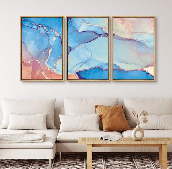 Set Of 3 Alcohol Ink Wall Art Blue Marble Framed Canvas Wall – Etsy Italia In Latest Ink Art Wall Art (View 2 of 20)