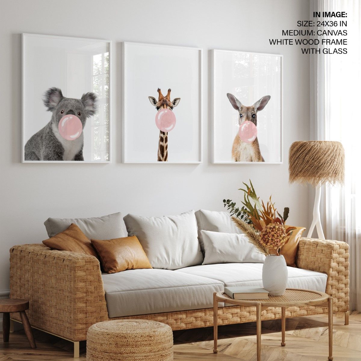 Set Of 3 Animal With Bubble Gum – Wall Art Decor, Framed Painting, Home  Decor – Bestofbharat Regarding Most Recently Released Bubble Gum Wood Wall Art (View 9 of 20)
