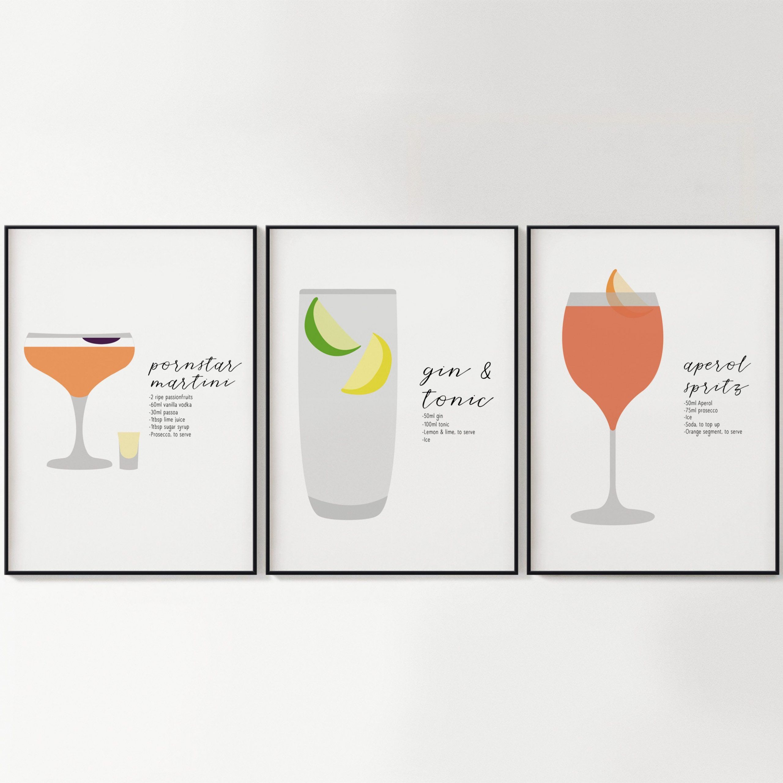 Set Of 3 Cocktail Prints Wall Print Wall Art New Home – Etsy Denmark With Best And Newest Cocktails Wall Art (View 12 of 20)