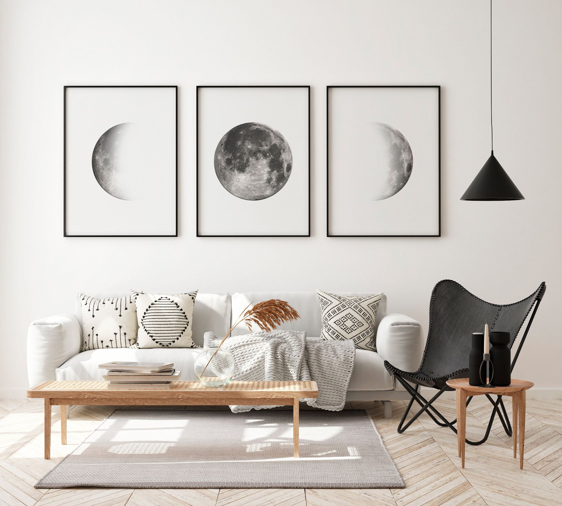 Set Of 3 Moon Prints Wall Art Above Bed Art Minimalist Moon – Etsy Italia For Recent The Moon Wall Art (View 16 of 20)