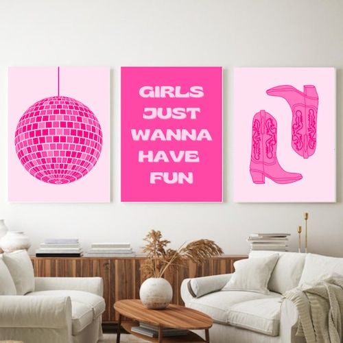 Set Of 3 Pink Wall Art Disco Poster Dolly Wall Art Pink – Etsy For Most Popular Disco Girl Wall Art (View 17 of 20)