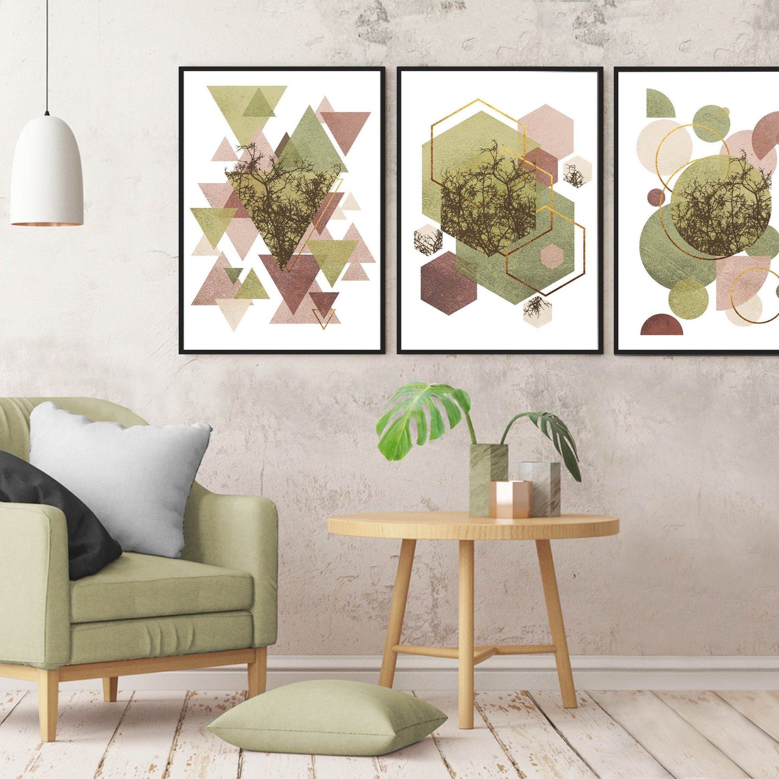 Set Of 3 Scandinavian Posters Geometric Burgundy Green Blush – Etsy | Olive  Green Decor, Green Wall Decor, Green Accent Walls Intended For Most Popular Olive Green Wall Art (View 4 of 20)