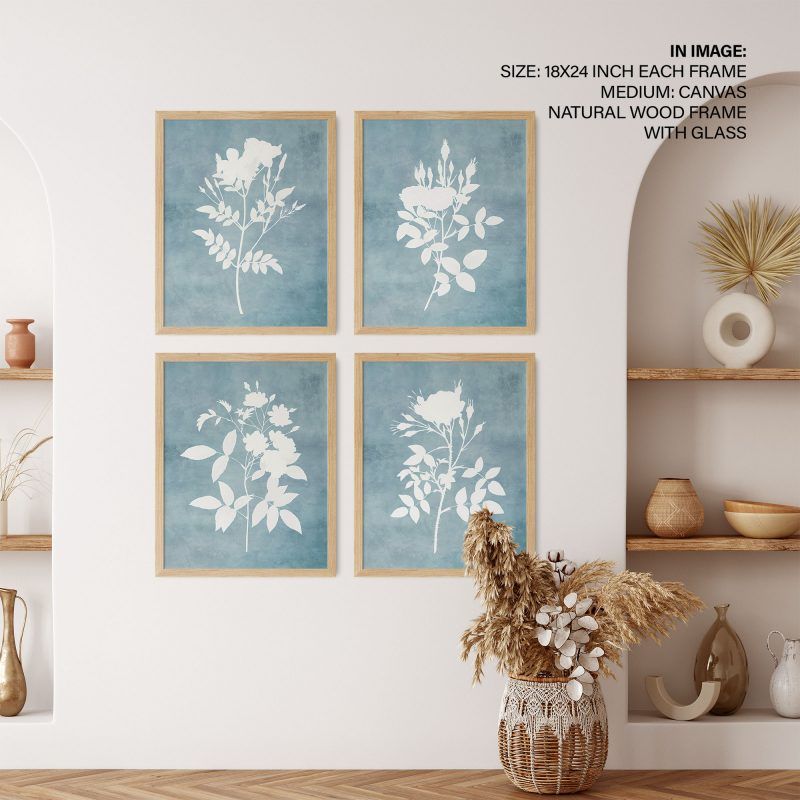 Set Of 4 Light Blue Botanical – Wall Art Decor, Framed Painting, Home Decor  – Bestofbharat For Recent Soft Blue Wall Art (View 18 of 20)