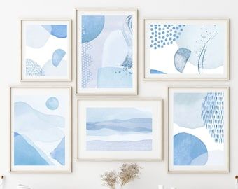 Set Of 6 Baby Blue Wall Art Sky Blue Printable Abstract – Etsy With Regard To Most Current Soft Blue Wall Art (View 4 of 20)
