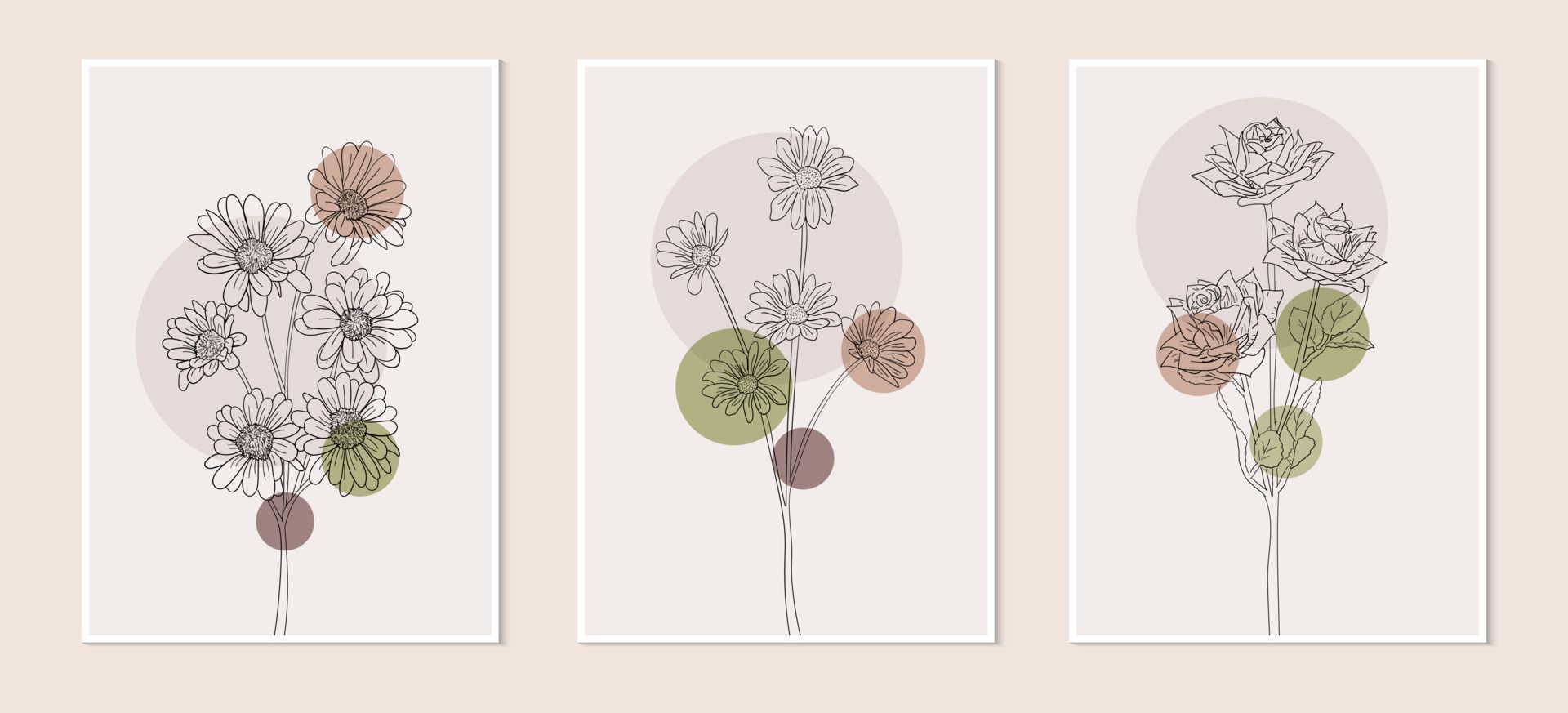 Set Of Flower Hand Drawn Vector Art. Pastel Color Boho Flower Line Art  Drawing With Abstract Outline Shape. Abstract Flower Art Design For Print,  Cover, Wallpaper, Minimal Wall Art And Natural. 8028060 Within Most Up To Date Hand Drawn Wall Art (Gallery 19 of 20)