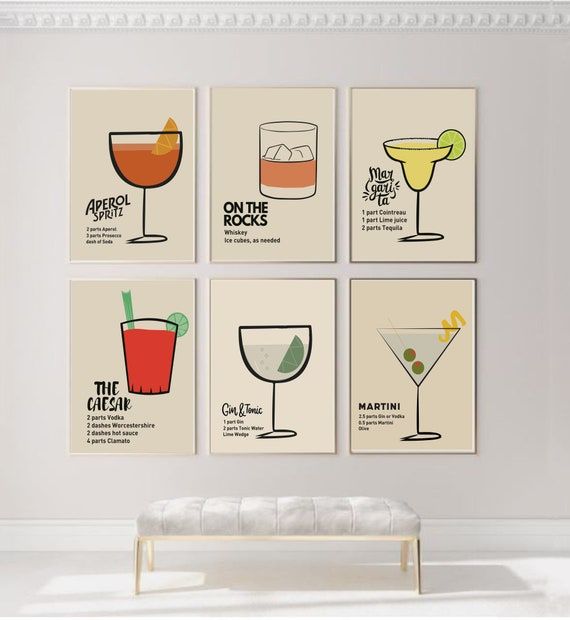 Signature Cocktail Print Set De 6 / Classic Cocktails Recettes – Etsy France For Recent Cocktails Wall Art (View 4 of 20)