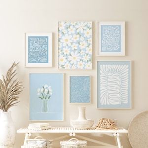 Sky Blue Wall Art Set Of 6 Boho Prints Digital Download – Etsy Inside Most Up To Date Soft Blue Wall Art (View 1 of 20)