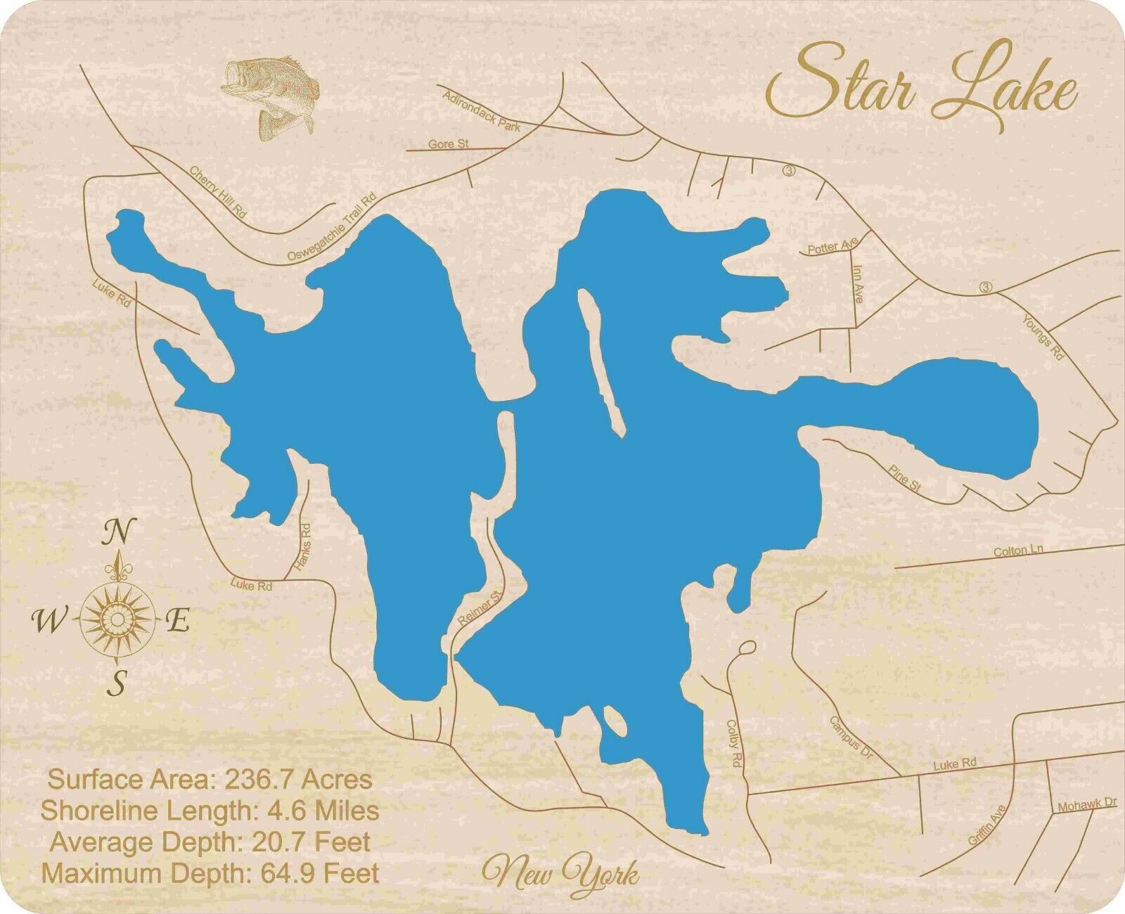 Star Lake, New York – Laser Cut Wood Map | Wall Art | Made To Order | Ebay Pertaining To Most Current Star Lake Wall Art (View 13 of 20)