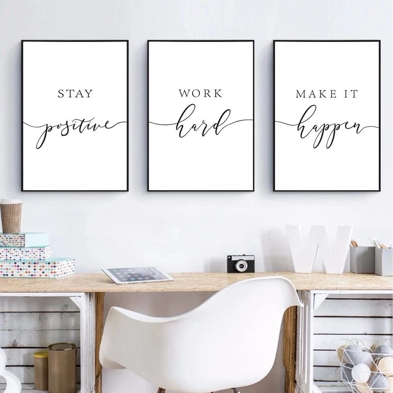 Stay Positive Quote Print Work Hard Make It Happen Motivational Wall Art  Canvas Painting Black White Poster Office Wall Decor – Painting &  Calligraphy – Aliexpress Throughout 2017 Motivational Quote Wall Art (View 8 of 20)