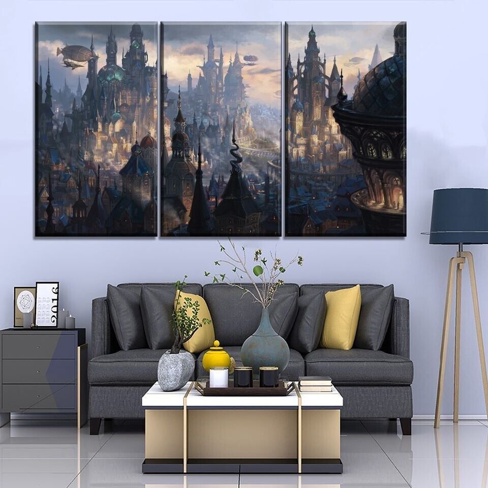 Steampunk Futuristic Fantasy City 3 Pcs Canvas Print Wall Art Poster Home  Decor | Ebay In Current Town Wall Art (View 8 of 20)