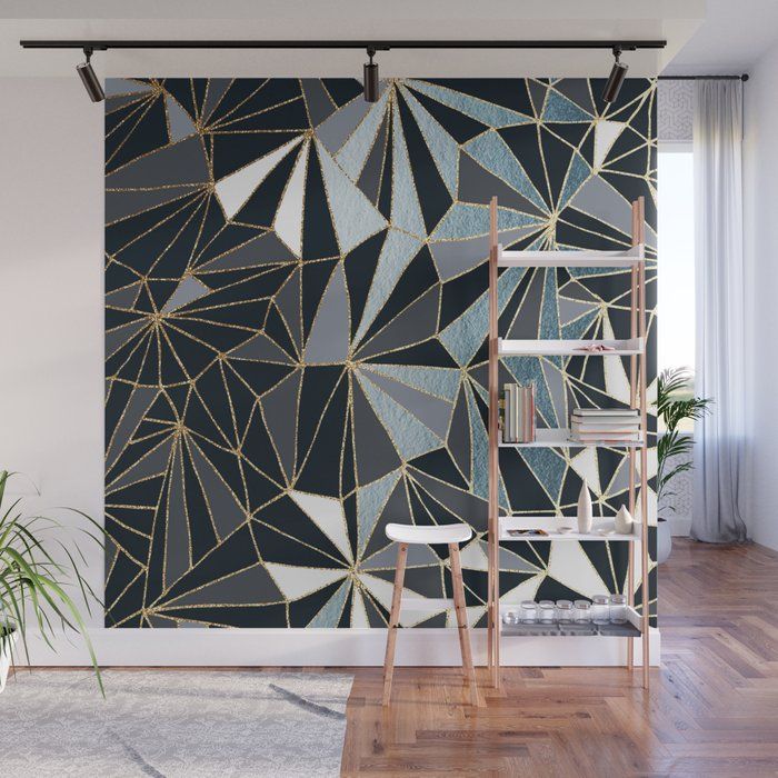 Stylish Art Deco Geometric Pattern – Black, Blue, Gold #abstract #pattern  Wall Muraldominique Vari | Society6 With 2018 Abstract Pattern Wall Art (View 6 of 20)