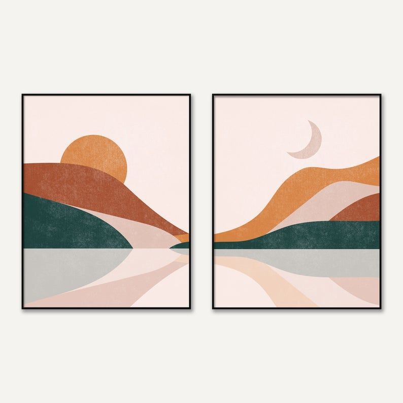 Sun And Moon Abstract Landscape Boho Desert Sunset – Etsy | Printable  Posters Wall Art, Abstract, Diy Canvas Art Inside Most Popular Sun Abstraction Wall Art (View 1 of 20)