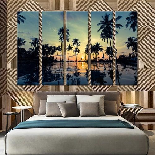 Sunset Wall Art Tropical Beach Wall Decor Palm Trees Canvas – Etsy Within Latest Tropical Evening Wall Art (View 7 of 20)