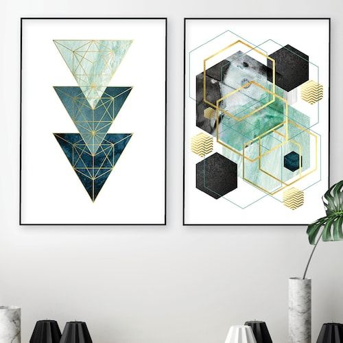 Teal Downloadable Prints Geometric Wall Art Abstract – Etsy Regarding Most Recent Teal Hexagons Wall Art (View 9 of 20)