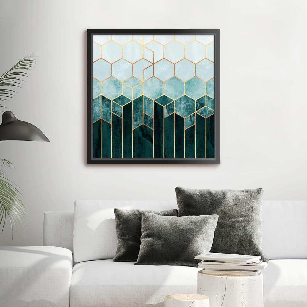 Teal Hexagons – Lukisan Dinding Unik Online – Hiasan Rumah – Arti Pertaining To Recent Teal Hexagons Wall Art (View 15 of 20)