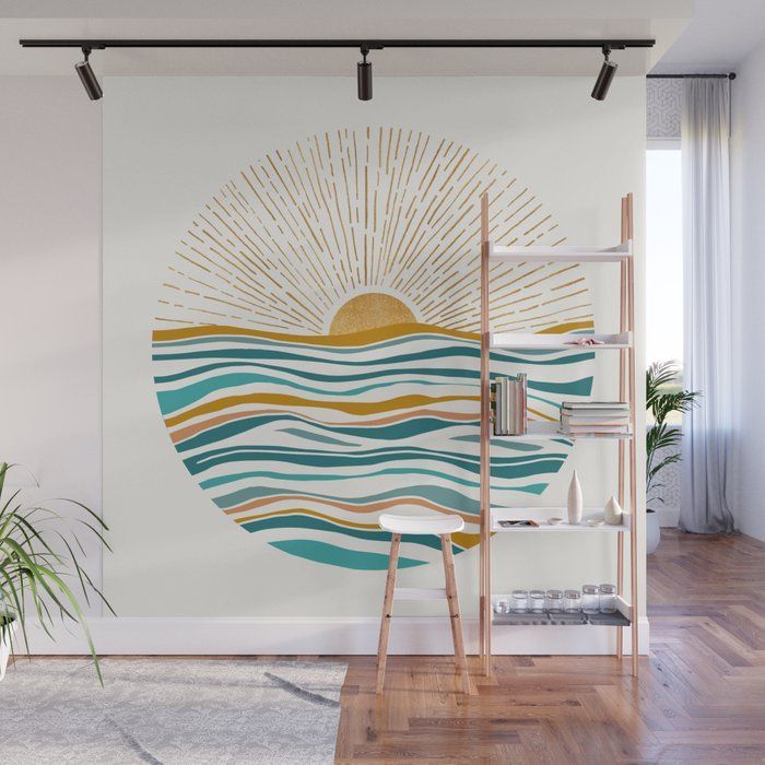 The Sun And The Sea – Gold And Teal Wall Muralmodern Tropical | Wall  Murals Diy, Teal Walls, Diy Wall Painting For Best And Newest Gold And Teal Wood Wall Art (View 15 of 20)