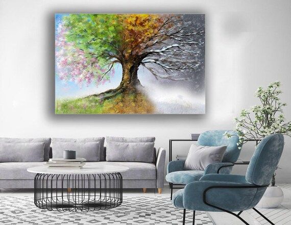 Tree Of Four 4 Seasons Spring Summer Autumn Winter Nature – Etsy Within Recent Spring Summer Wall Art (View 4 of 20)
