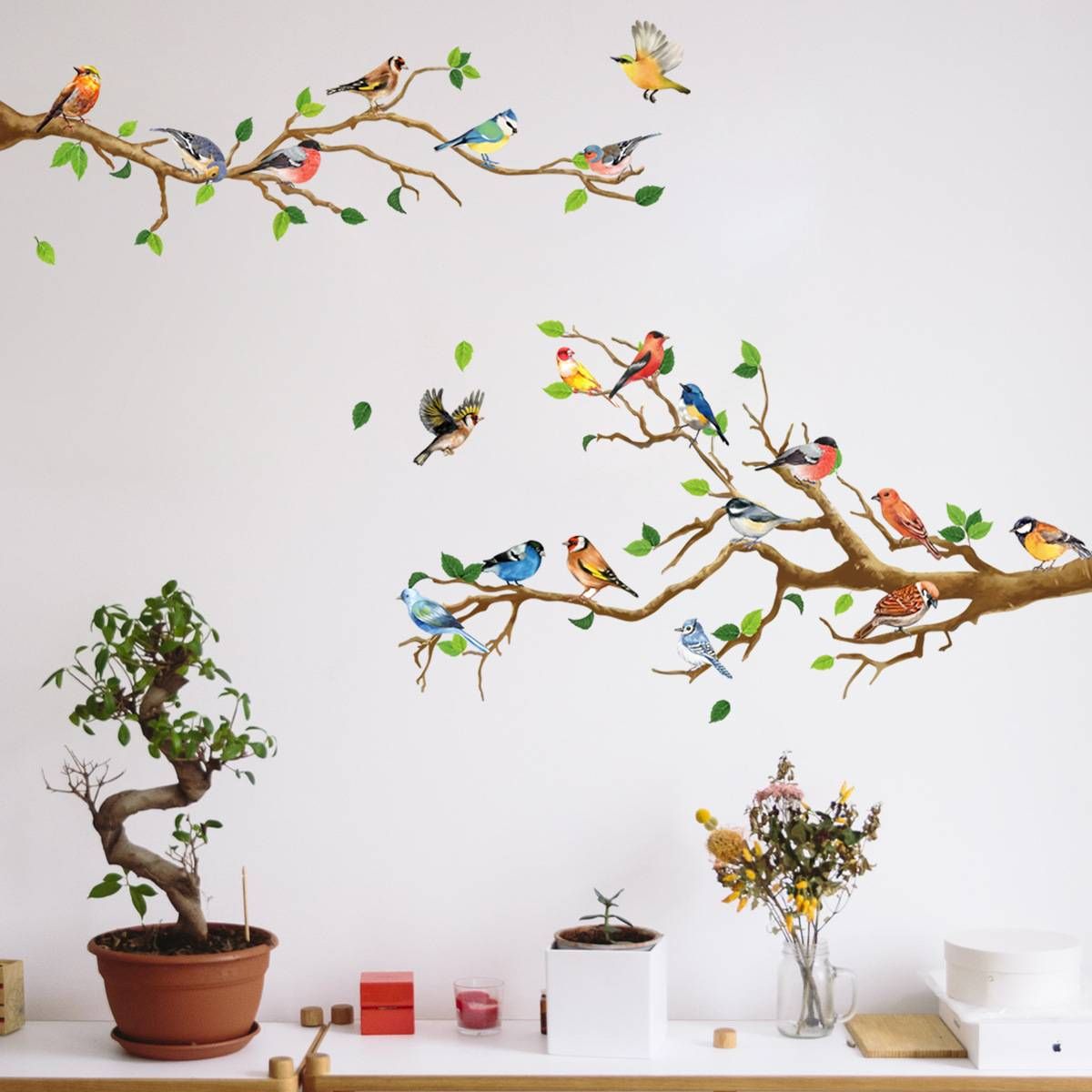 Tropical Colorful Birds Animals Tree Branches Background Wall Art  Decoration Pvc Removable Sticker Inside Latest Colorful Branching Wall Art (Gallery 19 of 20)