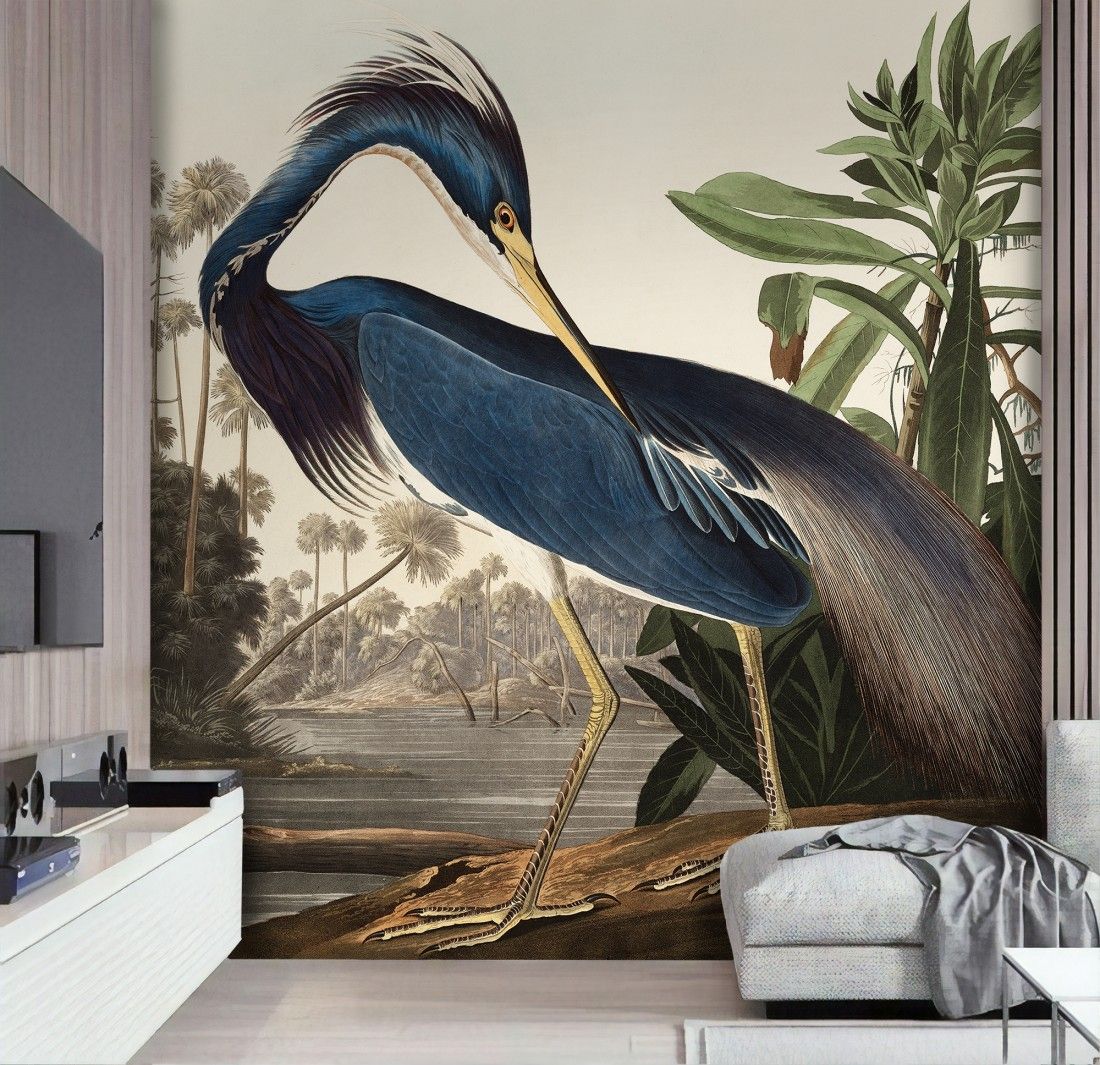 Tropical Landscape Blue Heron Wallpaper Mural – Wallpaper • Wallmur® Intended For Most Recent Tropical Landscape Wall Art (View 15 of 20)