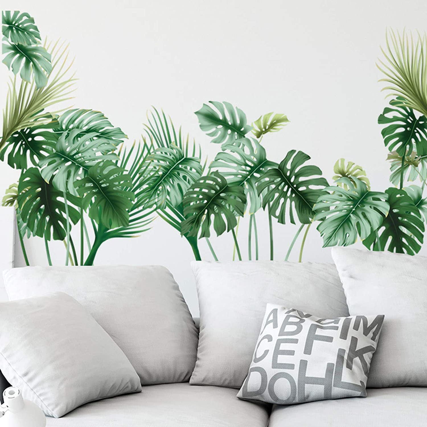 Tropical Wall Decals Palm Leaf Wall Stickers For Living Room, Green Plants  Wall Decor Posters Vinyl Peel And Stick Art Murals For Bedroom Nursery  Office – Walmart Pertaining To Best And Newest Tropical Leaves Wall Art (View 15 of 20)