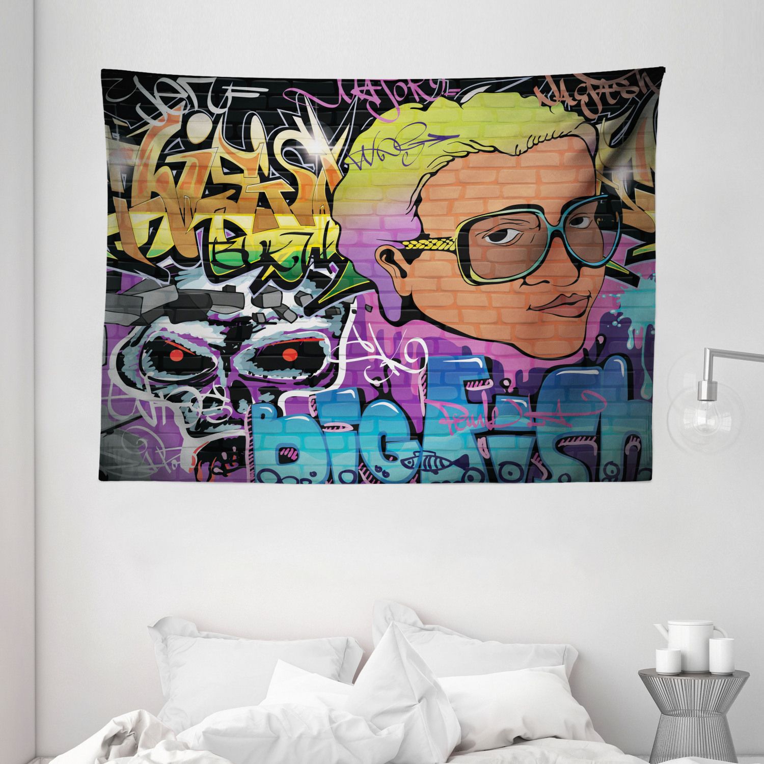 Urban Graffiti Tapestry, Artistic Hip Hop Design Graffiti Wall Urban Art  Background Man Head Detail, Wall Hanging For Bedroom Living Room Dorm Decor,  80w X 60l Inches, Multicolor,ambesonne – Walmart For Most Recent Hip Hop Design Wall Art (View 13 of 20)