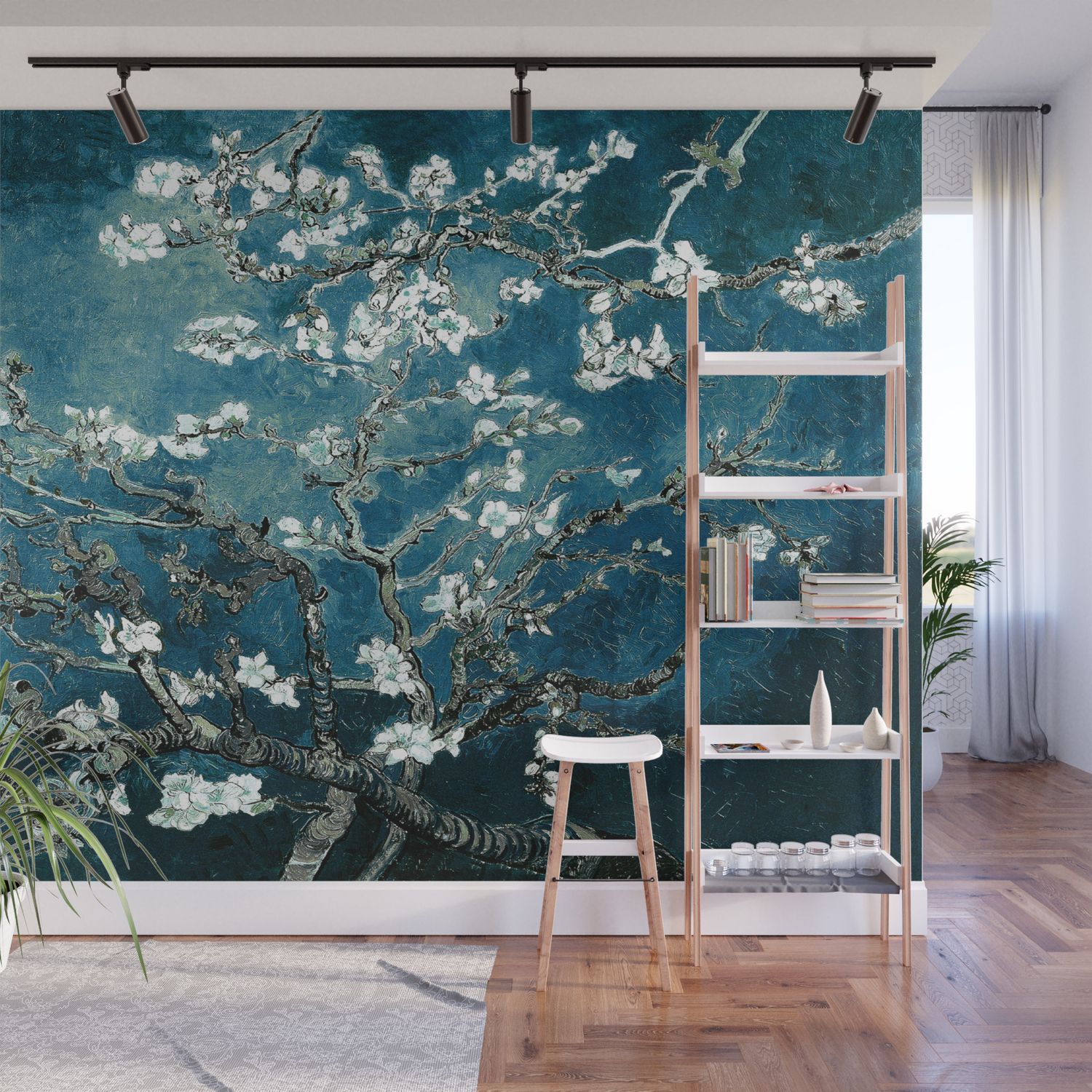 Van Gogh Almond Blossoms : Dark Teal Wall Muralpurevintagelove |  Society6 In 2017 Almond Blossoms Wall Art (Gallery 20 of 20)