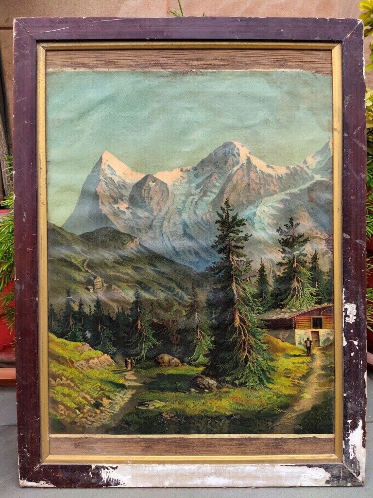 Vintage Beautiful Mountains & Hills Scenery Painting Print Framed Wall  Hanging | Ebay Pertaining To Best And Newest Mountains And Hills Wall Art (View 14 of 20)
