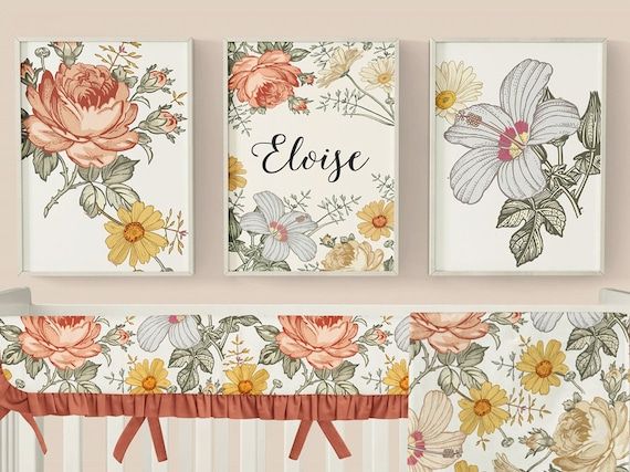 Vintage Floral Wall Art Baby Girl Nursery Decor Nursery Wall – Etsy Inside Most Up To Date Vintage Rust Wall Art (View 14 of 20)