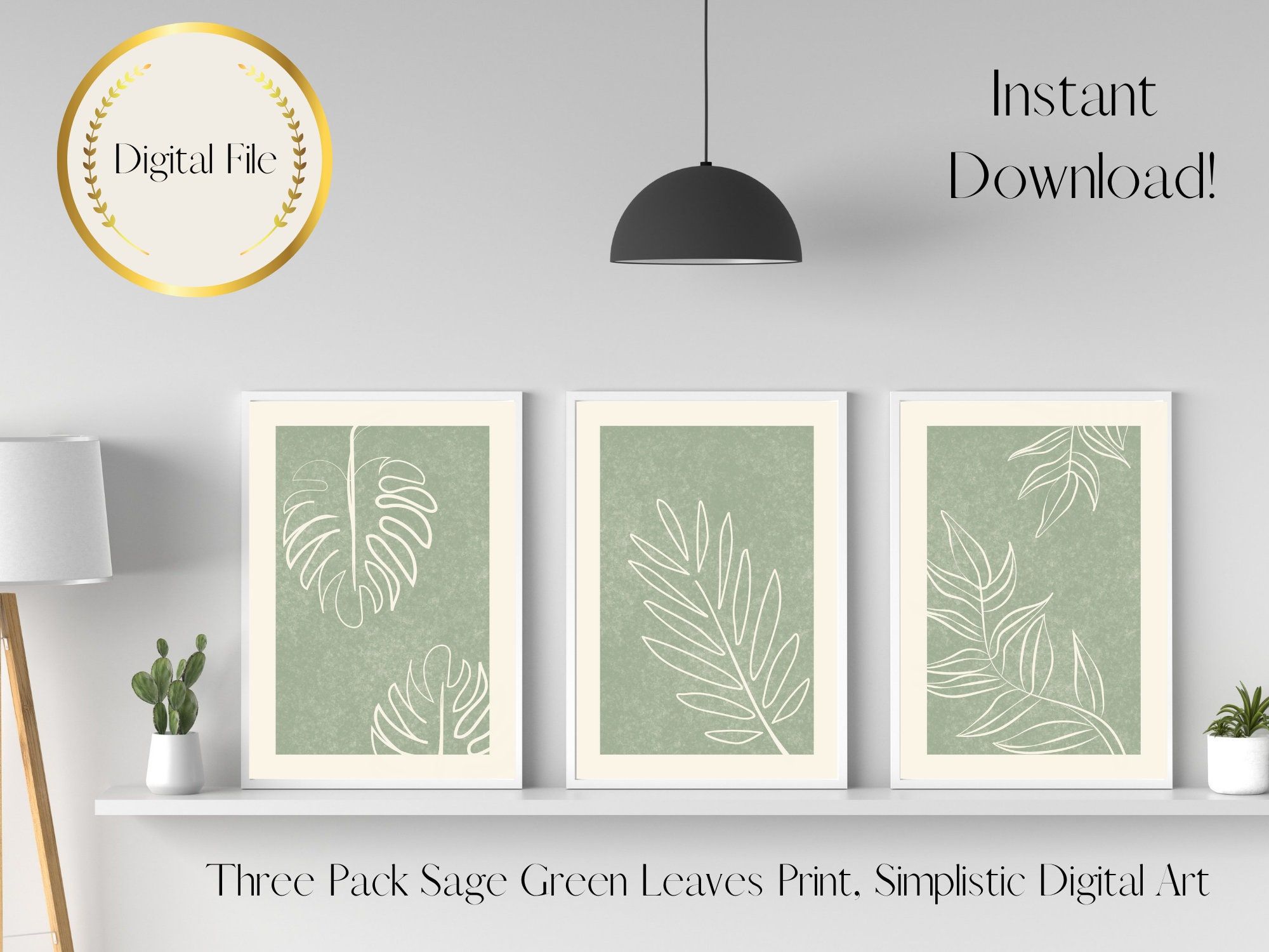Wall Art Sage Green Leaves X 3 Instant Download Home Decor – Etsy Intended For Most Recently Released Light Sage Wall Art (View 9 of 20)