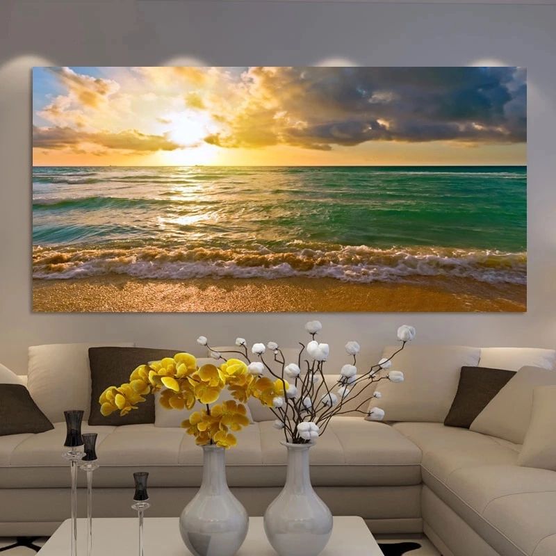 Wall Painting Landscape Posters And Print Wall Art Canvas Painting Seascape  Sunrise Pictures For Living Room Home Decor No Frame – Painting &  Calligraphy – Aliexpress Pertaining To Recent Sunrise Wall Art (View 1 of 20)