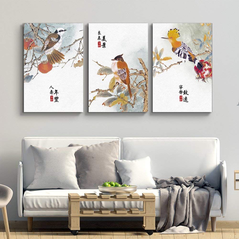 Wall26 3 Panel Colorful Birds Sitting On Branches In The Fall With Chinese  Writing Watercolor Art Gallery – Canvas Art Wall Decor – 24"x36" X 3 Panels  – Walmart In 2018 Colorful Branching Wall Art (View 14 of 20)