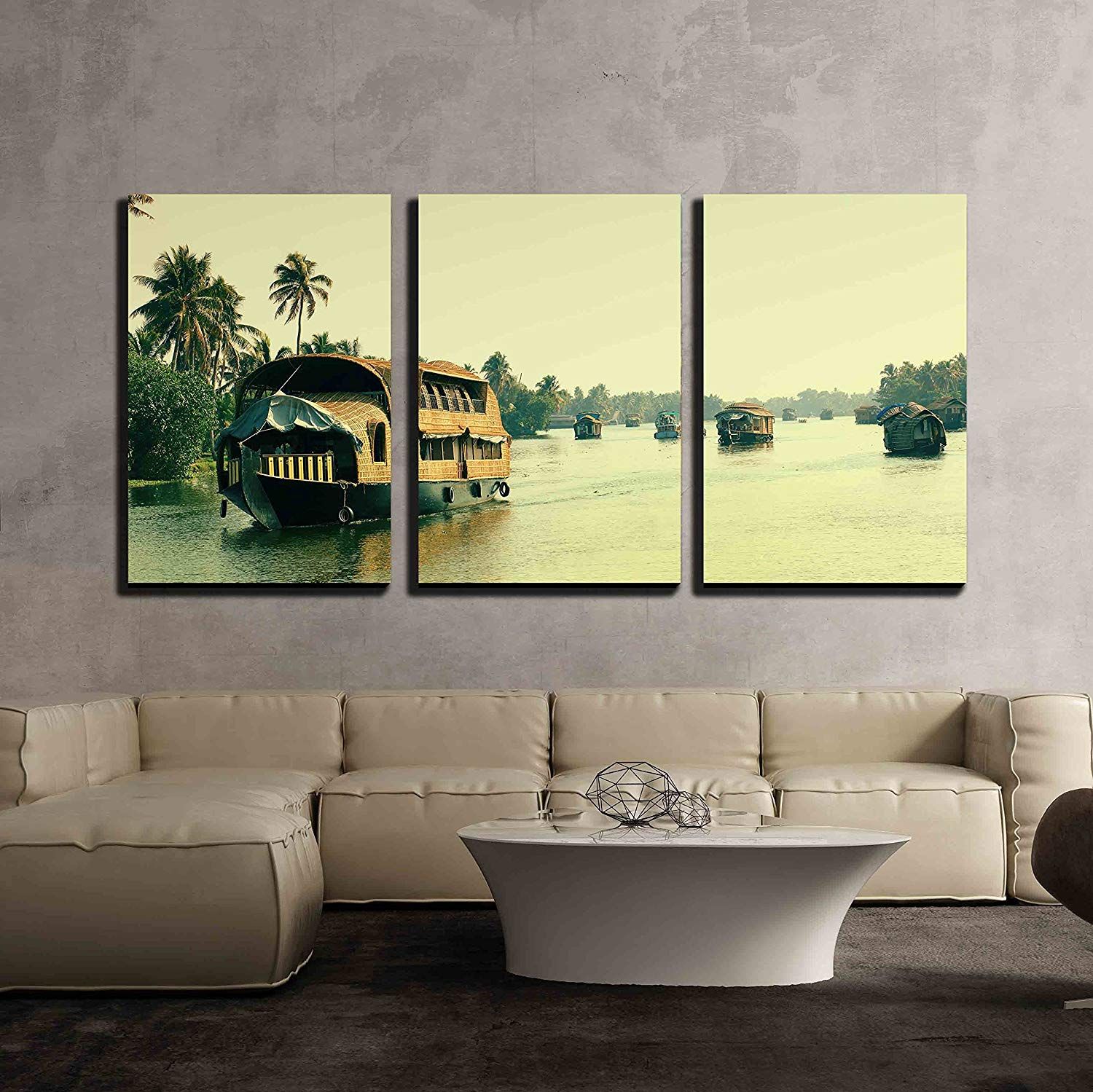Wall26 3 Piece Canvas Wall Art – Picturesque Tropical Landscape With  Traditional Houseboat (View 9 of 20)