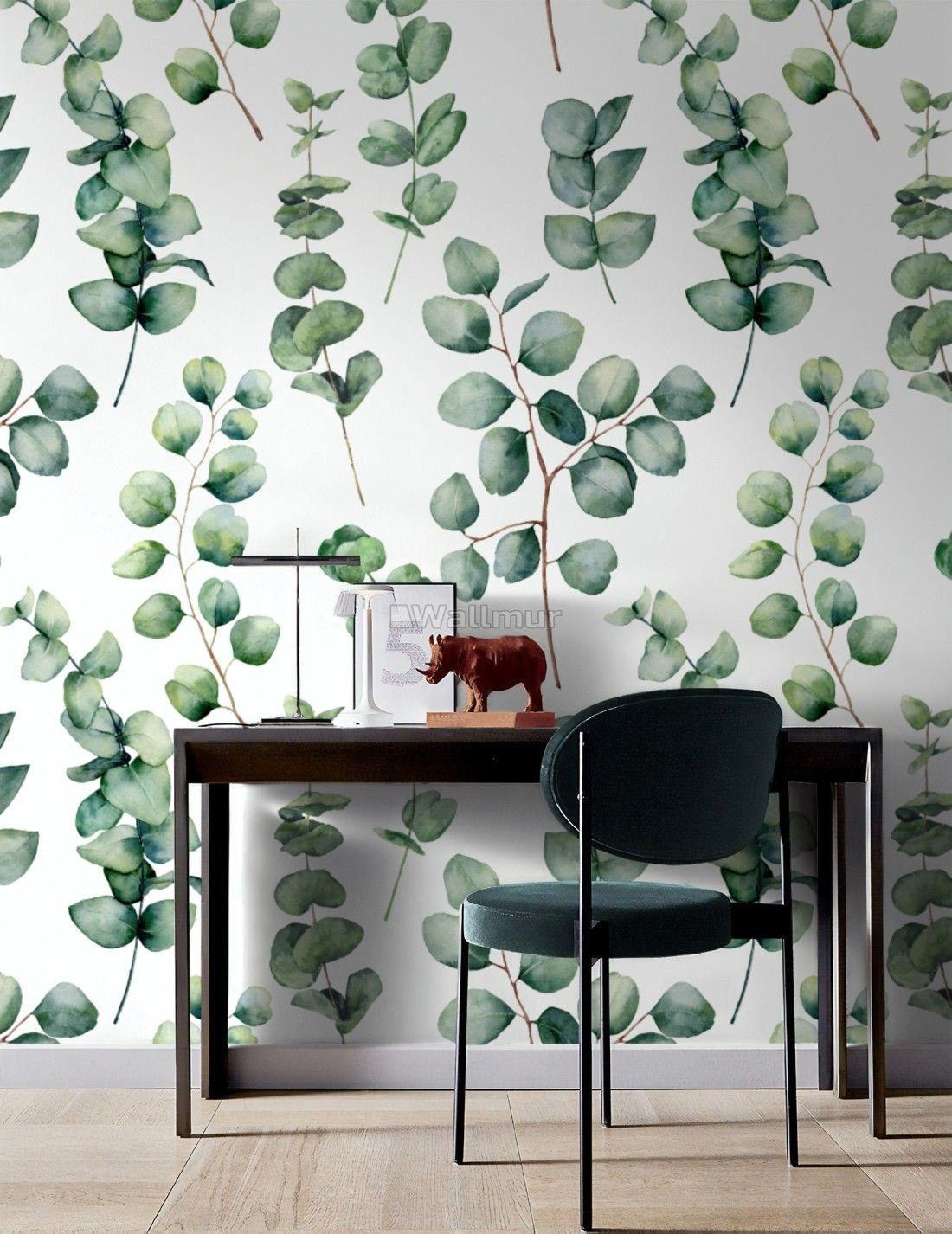 Watercolor Eucalyptus Leaf Wallpaper Mural – Wallpaper • Wallmur® Within Latest Eucalyptus Leaves Wall Art (View 11 of 20)
