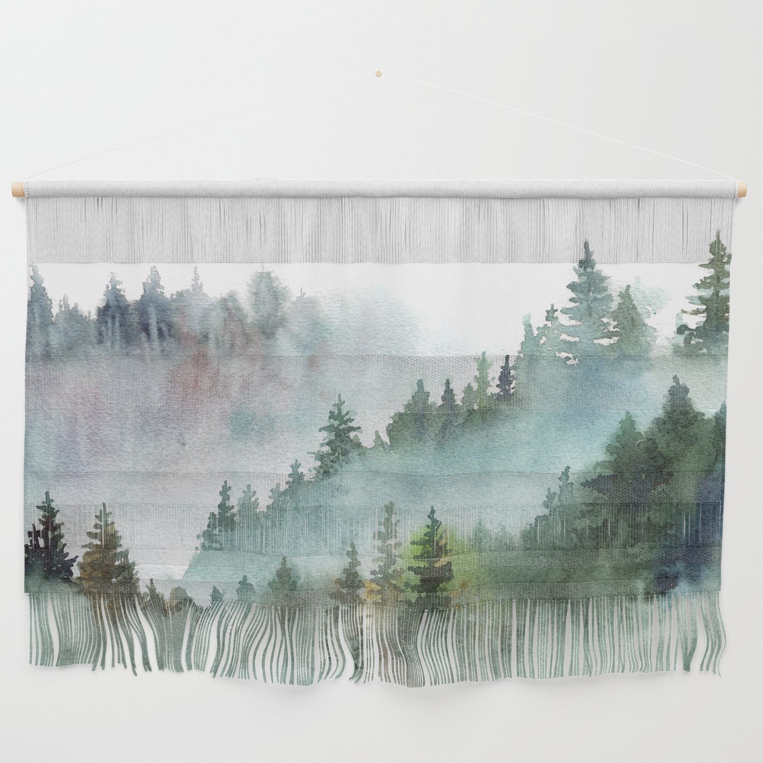 Watercolor Pine Forest Mountains In The Fog Wall Hangingtaranealarts |  Society6 With Regard To Most Recently Released Mountains In The Fog Wall Art (View 3 of 20)