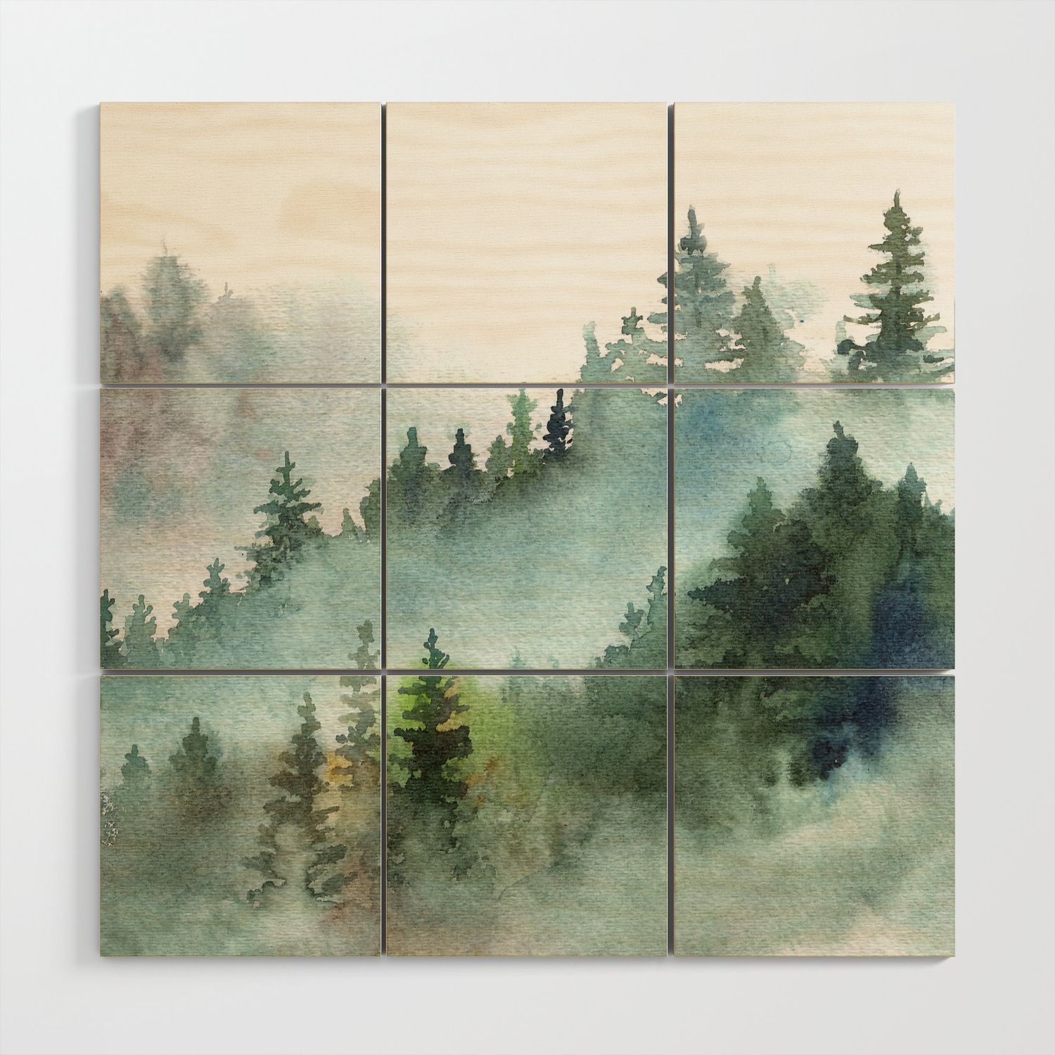 Watercolor Pine Forest Mountains In The Fog Wood Wall Arttaranealarts |  Society6 Pertaining To Most Recent Pine Forest Wall Art (View 7 of 20)