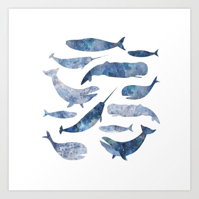 Whales, Whale Art, Whale Painting, Whale Wall Art, Watercolour Whales,  Ocean Art Printinkberryprint | Society6 Pertaining To Newest Whale Wall Art (View 18 of 20)