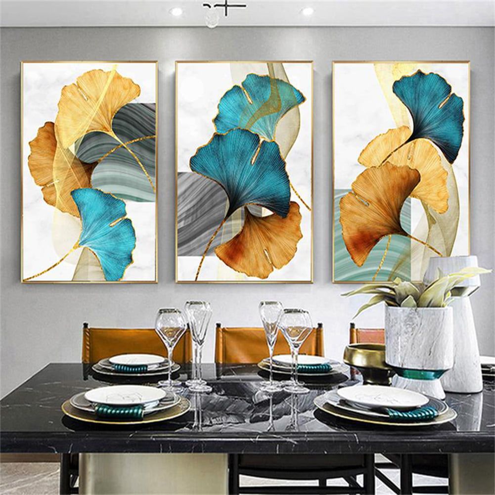 Windfall Abstract Wall Art Painting Blue Green Yellow Gold Plant Leaf Canvas  Print Wall Artwork Pictures Ready To Hang For Living Room Bedroom Office  Home Decoration – Walmart For 2017 Abstract Plant Wall Art (View 15 of 20)