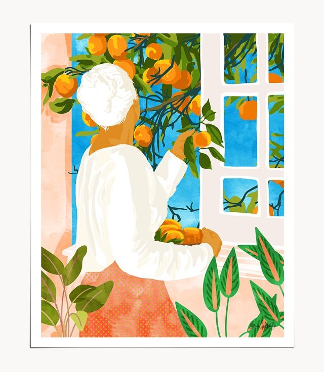 Woman & Orange Grove Art Print, Watercolor Painting Wall Art | 83 Oranges® For Latest Orange Grove Wall Art (View 15 of 20)