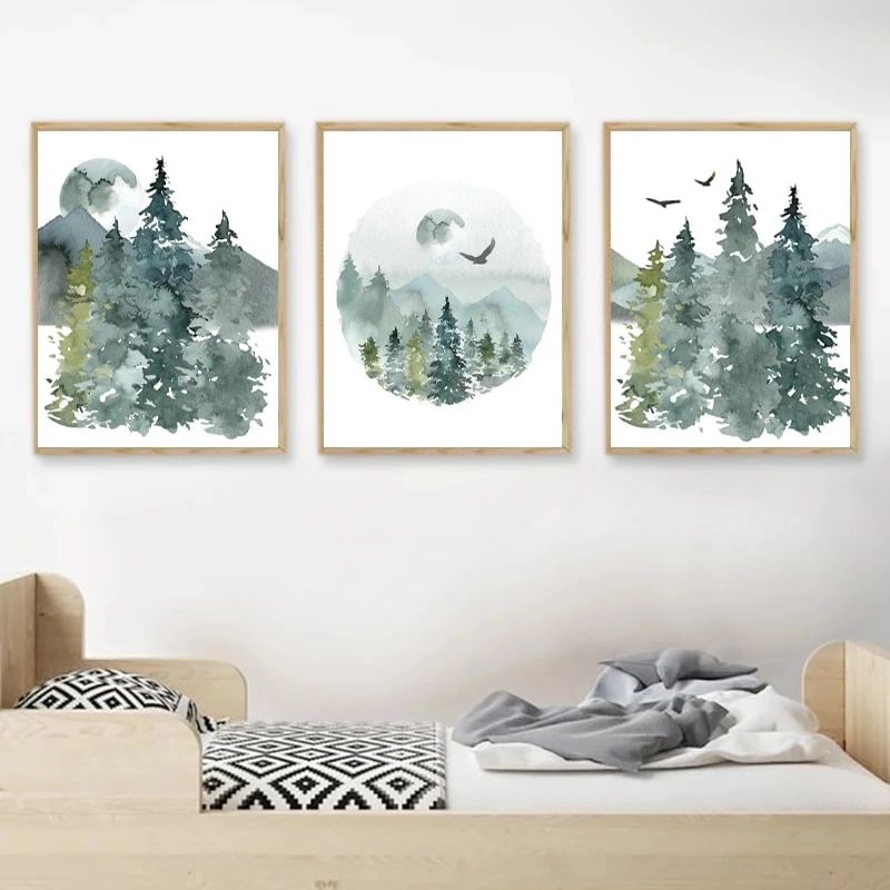 Woodland Nursery Forest Landscape Canvas Posters Watercolor Wall Art  Pictures Nordic Decoration Painting Boys Kids Room Decor – Painting &  Calligraphy – Aliexpress With Best And Newest Watercolor Wall Art (View 5 of 20)