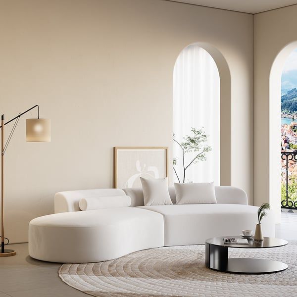 109" Modern White Curved Velvet Sectional Sofa 2 Piece 4 Seater Chaise With 3  Pillows Homary Within 7 Seater Sectional Couch With Ottoman And 3 Pillows (View 15 of 20)