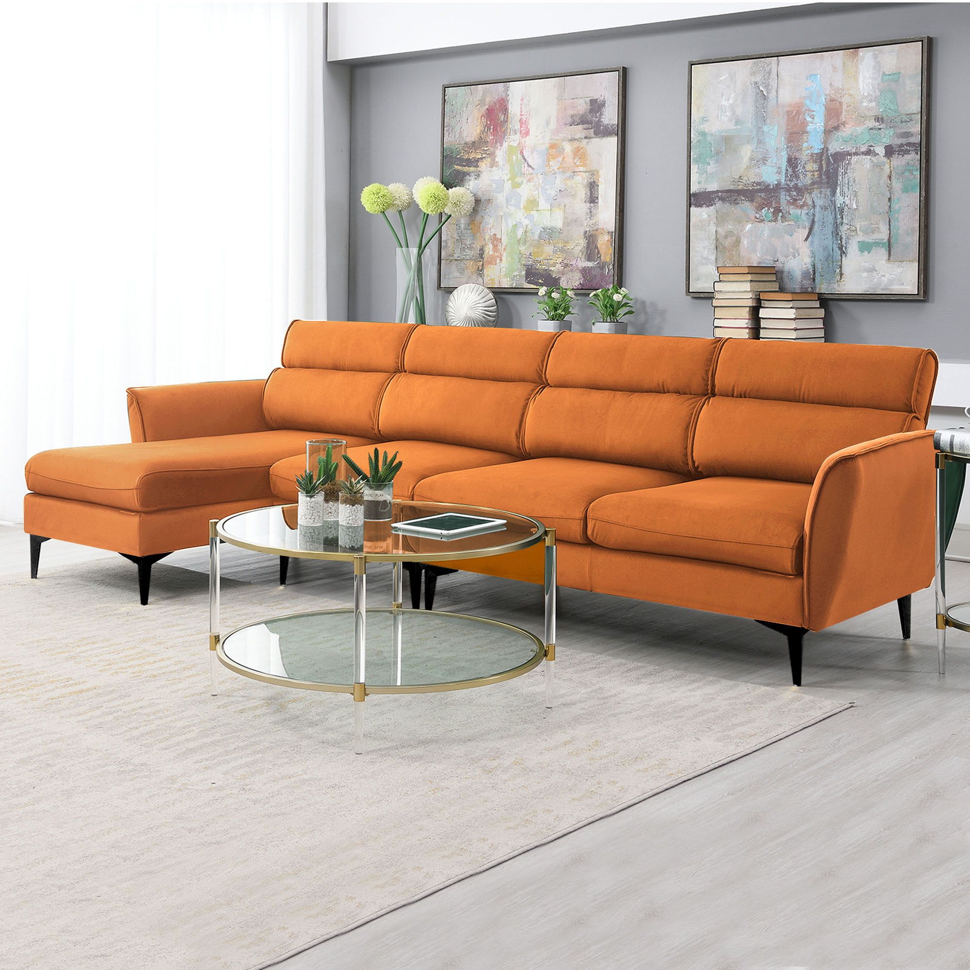 111"l Convertible Sectional Sofa Couch, Flannel L Shaped Couch With  Left/right Chaise, Modern Heavy Duty 4 Seater Sectional Couch, Kamida Sectional  Couch Furniture For Living Room, Orange – Walmart Within Heavy Duty Sectional Couches (Gallery 3 of 20)