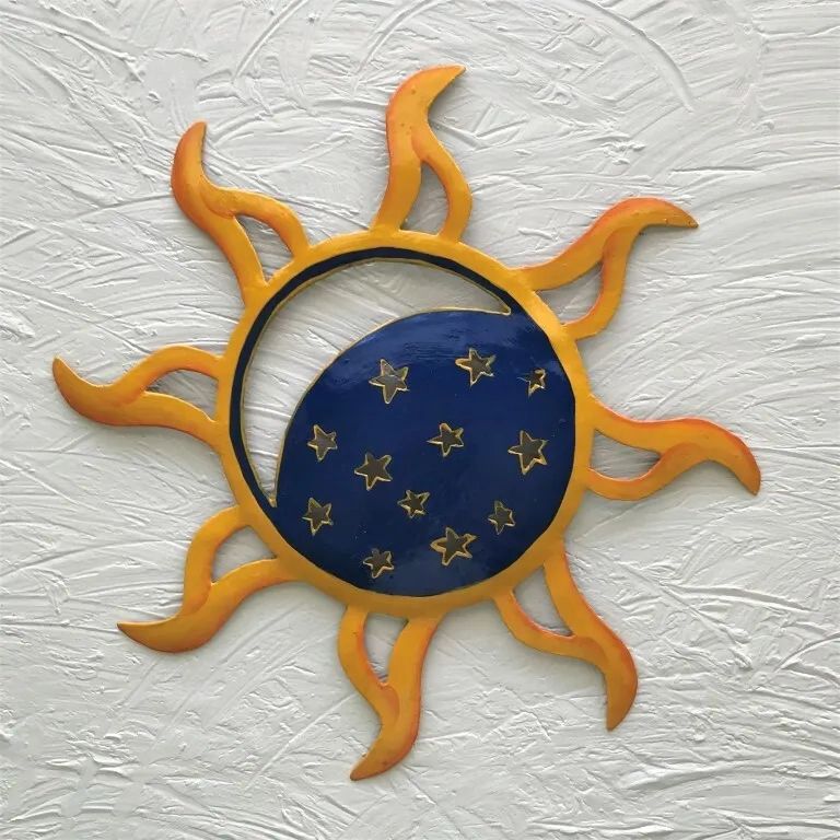 13" Sun Moon Stars Metal Haitian Tropical Wall Hanging Art Decor  Outdoor | Ebay Within 2018 Sun Moon Star Wall Art (View 14 of 20)
