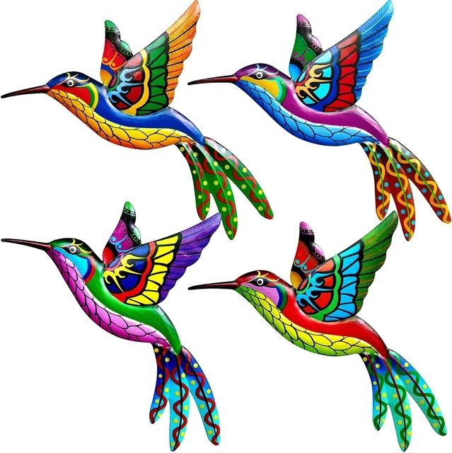 1pcs Metal Hummingbird Wall Art Colorful Birds Hand Made 3d Metal Birds  Wall Art Sculpture Outdoor Hanging Ornaments Art Crafts – Aliexpress Intended For Most Popular 3d Metal Colorful Birds Sculptures (View 13 of 20)