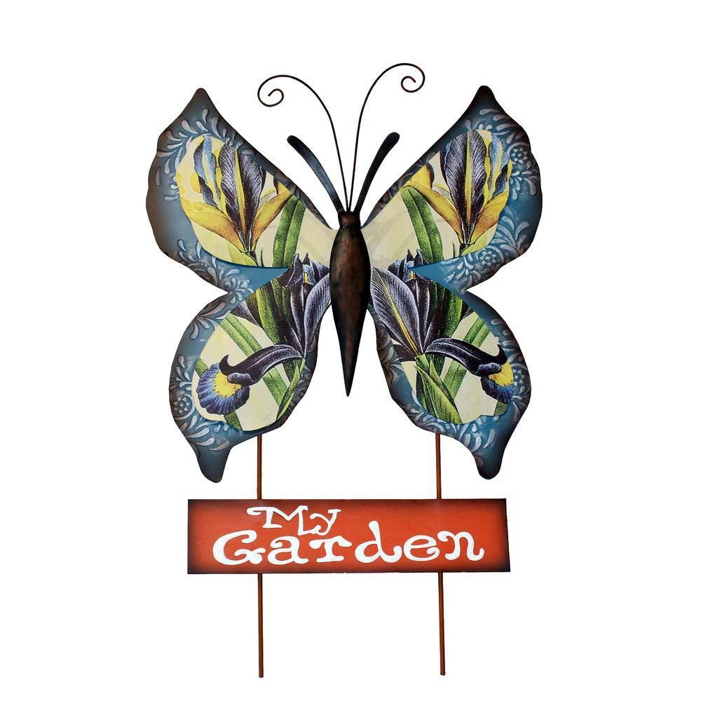 25 In. Metal Butterfly Garden Stake With My Garden Sign 8321b – The Home  Depot Intended For Most Recently Released Metal Sign Stake Wall Art (Gallery 4 of 20)